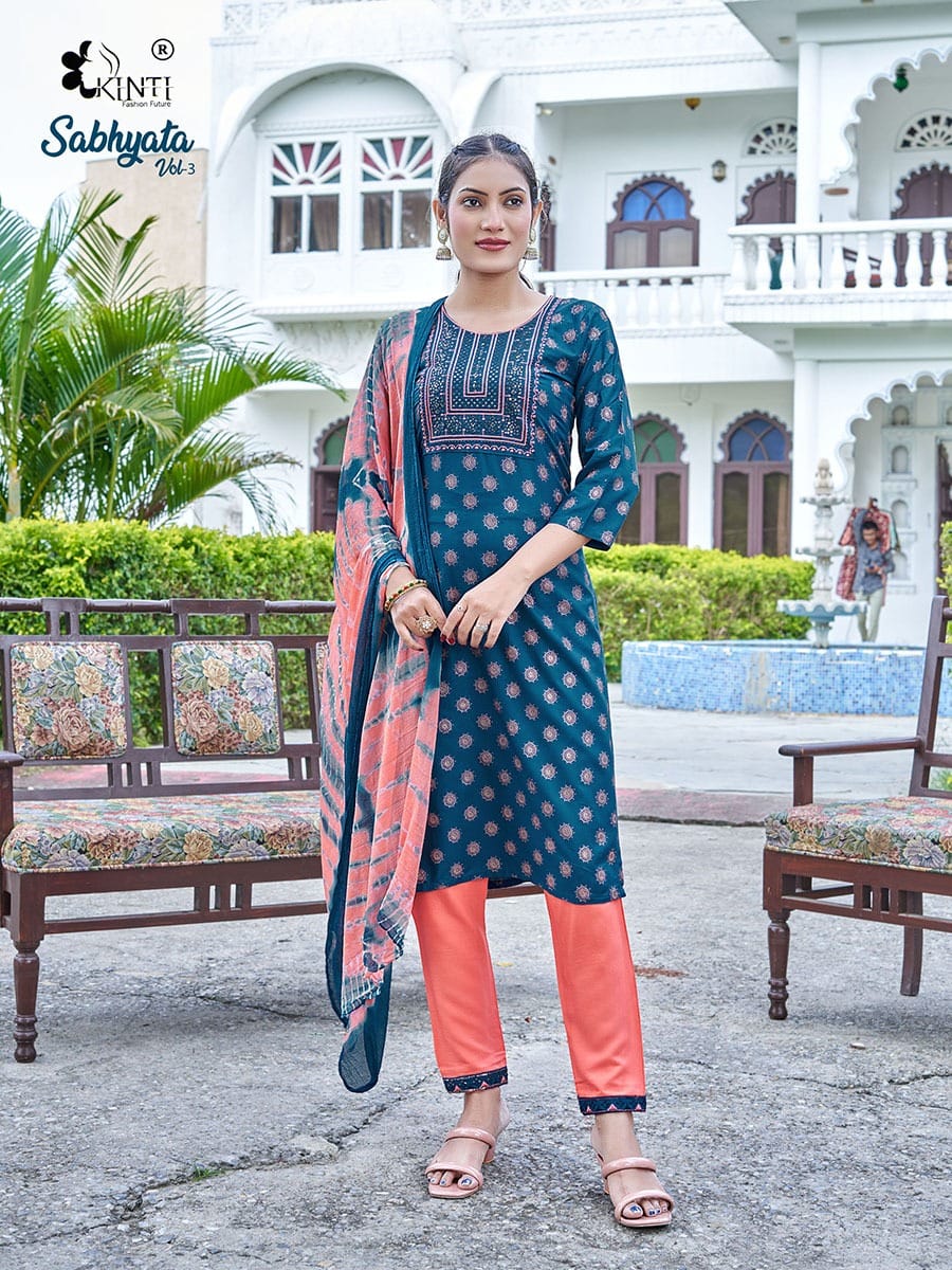 Kinti Sabhyata Vol 3 Heavy Rayon Kurti Pant With Dupatta
